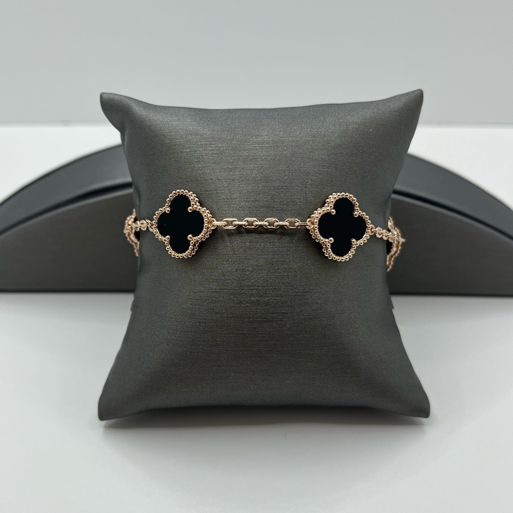 Clover Bracelet Onyx Rose Gold Plated